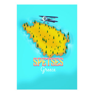 Spetses Griechische Inselkarte Reiseplakat Fotodruck