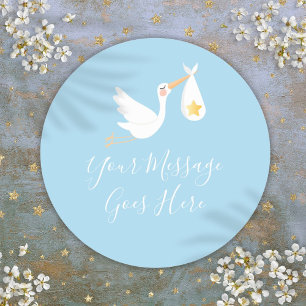Spezial-Lieferung Storch Gold Star Baby Blau Runder Aufkleber