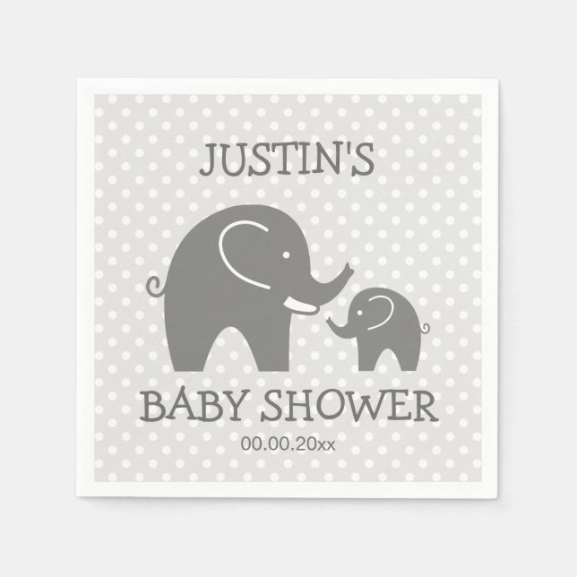 Spezielle Babydusche mit niedlichem grauem Elefant Serviette (Vorderseite)