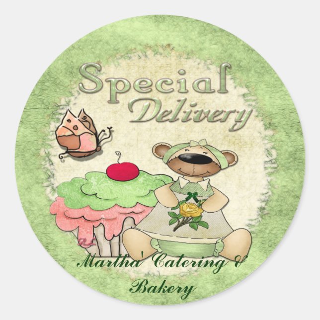 Spezielle Lieferung Cupcake Bären BAKERY CATERING Runder Aufkleber (Vorderseite)