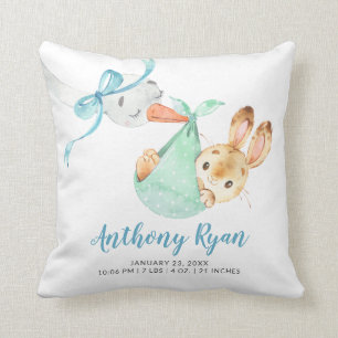 Spezielle Lieferung Stork Bunny Baby Birth Stats Kissen