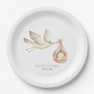 Spezielle Lieferung Stork Pink Baby Girl Babydusch Pappteller