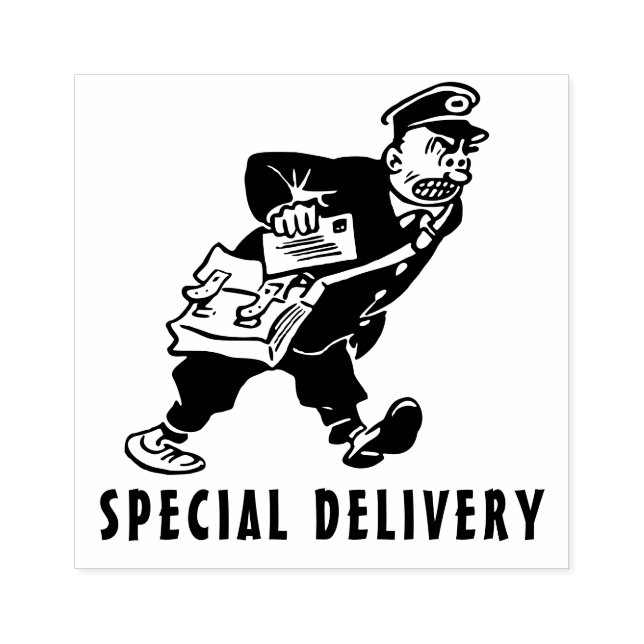 Spezielle Lieferung wütend Postbote Cartoon Gummistempel (Prägung)
