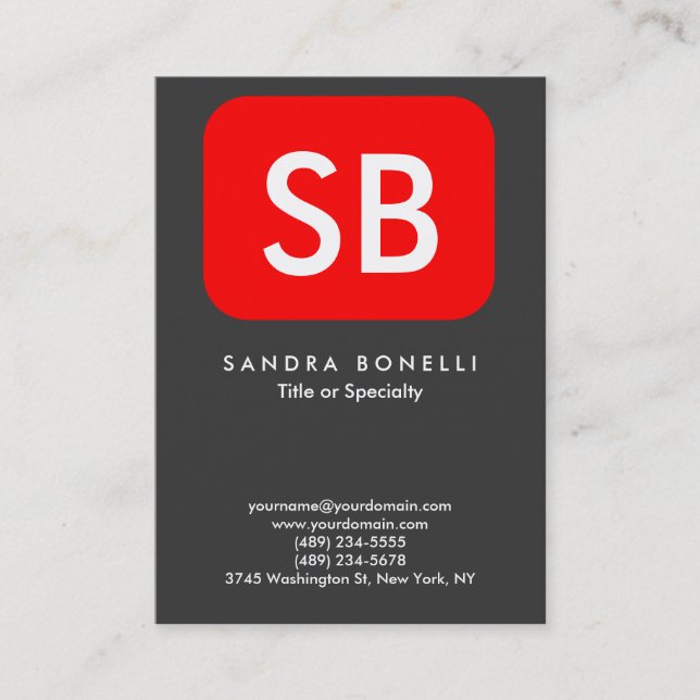 Spezielle Monogramm Grau Rot Modernere Sauberkeit Visitenkarte (Vorderseite)