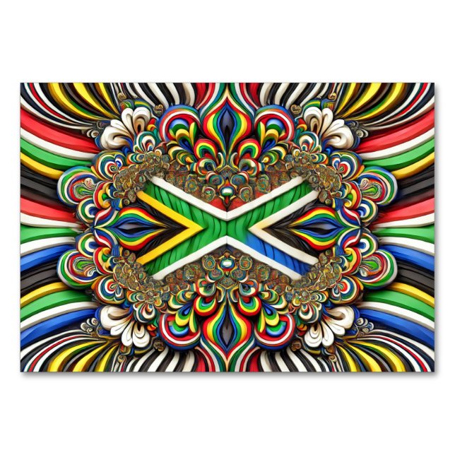 Spezielle Tischkarte mit südafrikanischen Farben Tischnummer (Vorderseite)