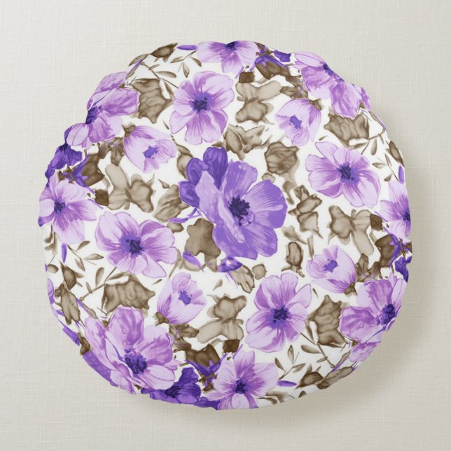 Spezielle violette Blumen Rundes Kissen (Vorderseite)