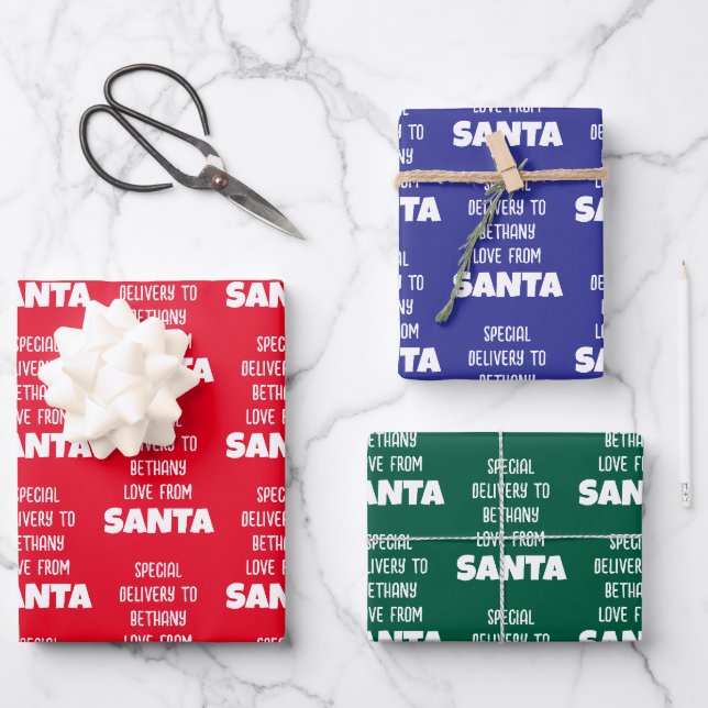 Spezieller Liefername von Santa Red Blue Green Geschenkpapier Set (Vorderseite)