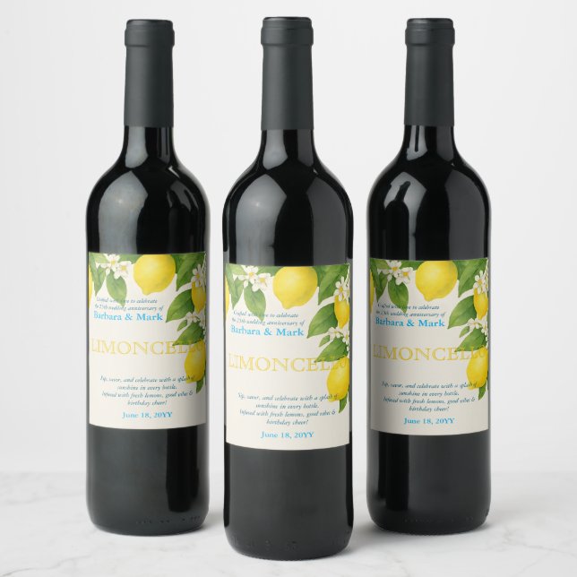 Spezielles 25-jähriges Limoncello Flaschenetikett Weinetikett (Flaschen)