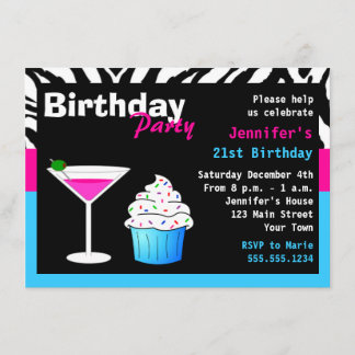 Spezielles Geburtstags-Cocktail-Party Pink & Blue Einladung