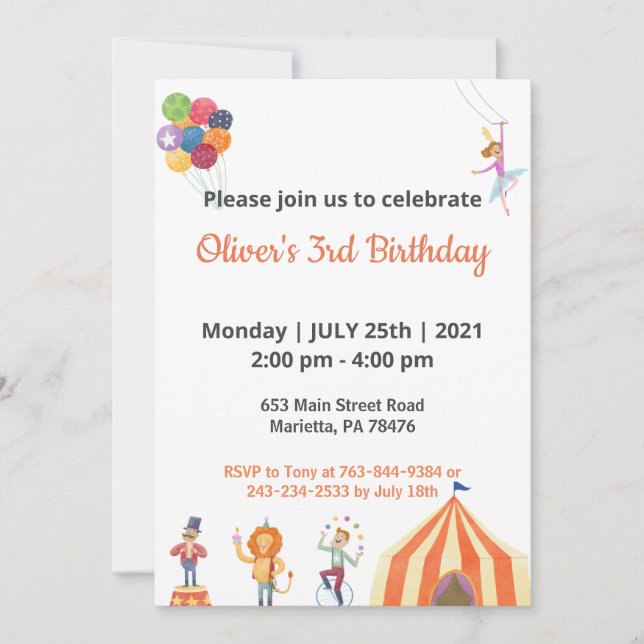 Spezielles Kinderthema Cartoon Elegante Geburtstag Einladung (Vorderseite)