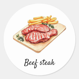 Spezielles Rindsteak und frites Hochzeitessen Runder Aufkleber