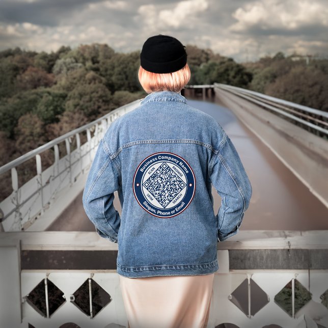 Spezifische Werbeaktion des QR-Marketings für Busi Jeansjacke (Business QR Code Marketing Promotion Custom Denim Jacket to market your company when out and about.)
