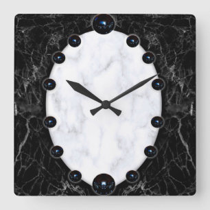 Sphere Graphics aus weißem und schwarzem Marmor Quadratische Wanduhr