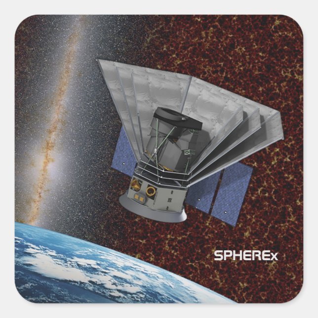 SPHEREx Galaxy Hunter Spacecraft Quadratischer Aufkleber (Vorderseite)