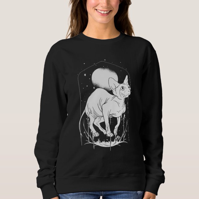 Sphinx Cat Moon Gothic Ästhetik Core Tattoos Nigh Sweatshirt (Vorderseite)