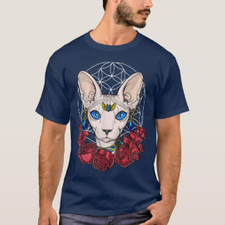 Sphyn Cat Haare Katzenkatze Sacred Geometrie Blüte T-Shirt