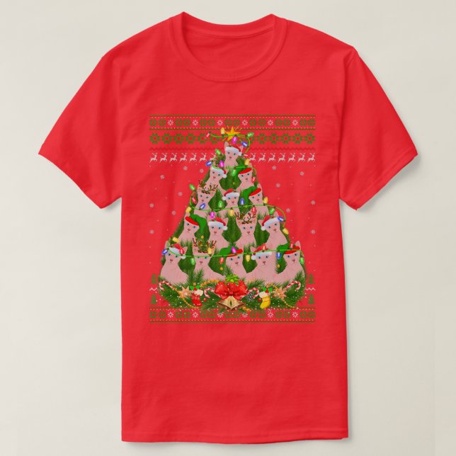Sphyn Cat Xmas Lighting Tree Sphyn Cat Ugly Christ T-Shirt (Design vorne)