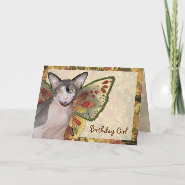 Sphynx Birthday Girl Cat Fairy Karte (Vorderseite)