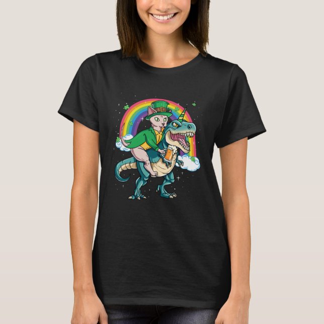 Sphynx Cat Beer Dino Rex Horn Rainbow T-Shirt (Vorderseite)