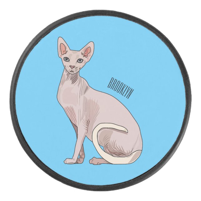 Sphynx cat cartoon illustration eishockey puck (Vorderseite)