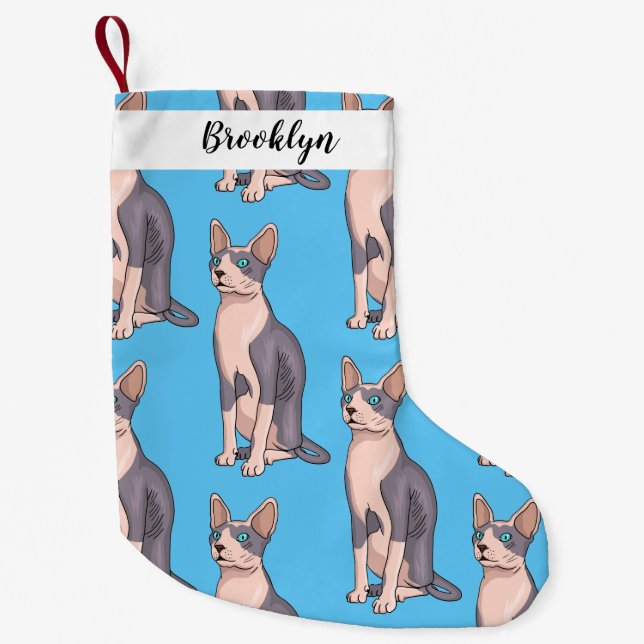 Sphynx cat cartoon illustration kleiner weihnachtsstrumpf (Vorderseite)