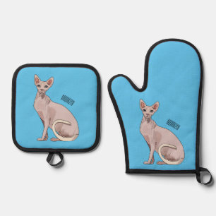 Sphynx cat cartoon illustration ofenhandschuh & Topflappen-Set