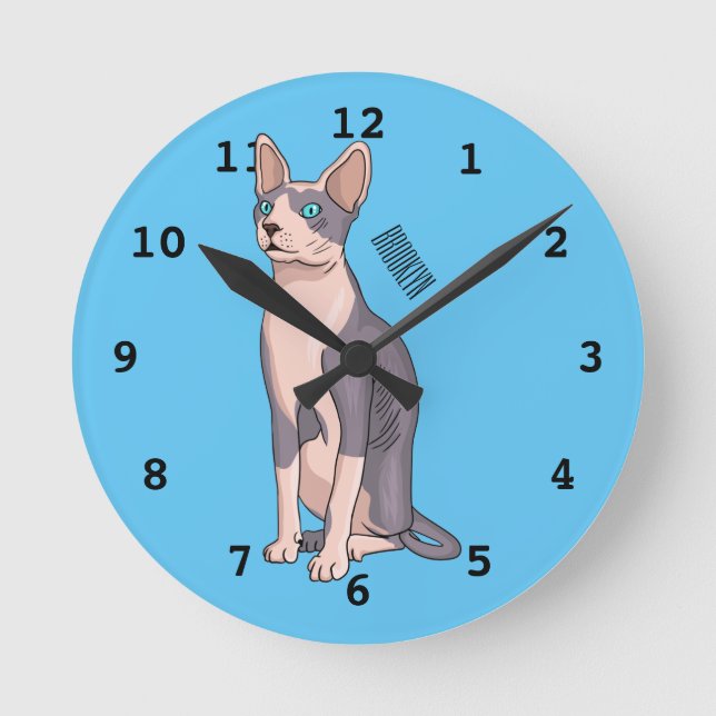 Sphynx cat cartoon illustration runde wanduhr (Vorderseite)