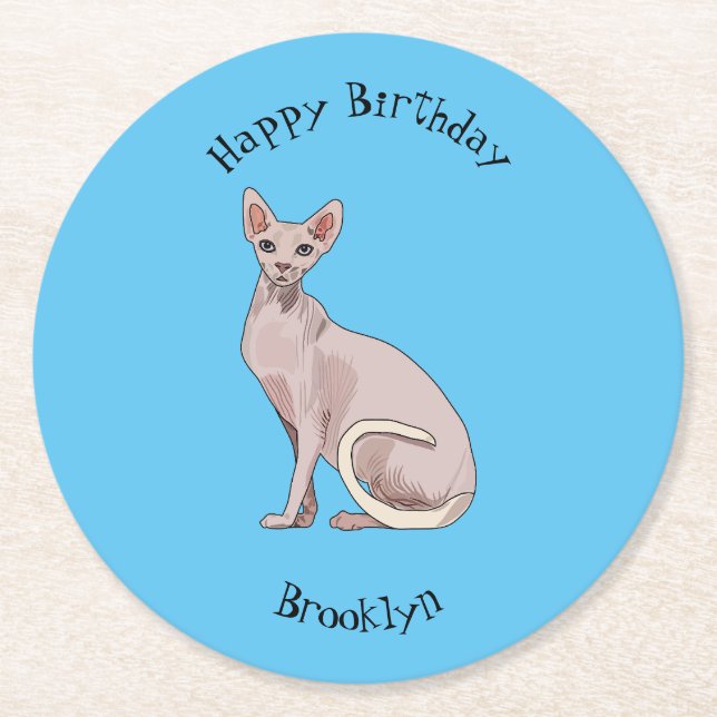 Sphynx cat cartoon illustration runder pappuntersetzer (Vorderseite)