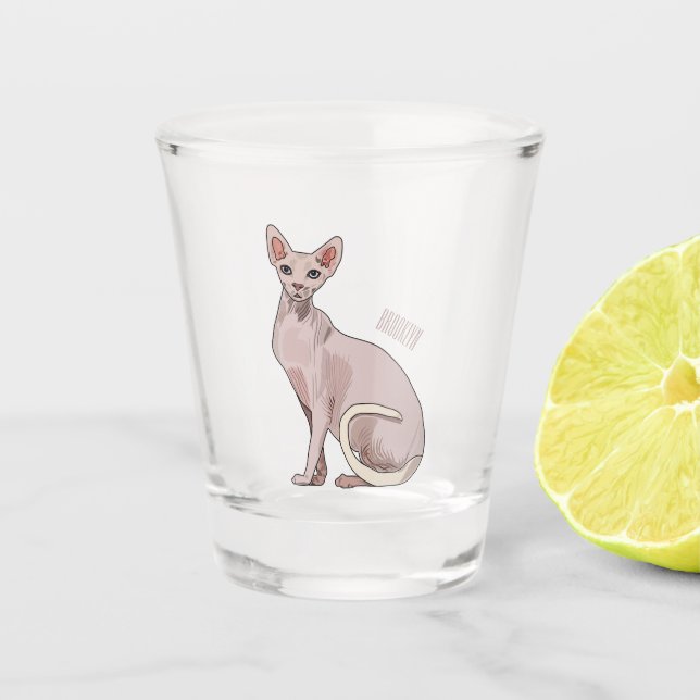 Sphynx cat cartoon illustration schnapsglas (Vorderseite)