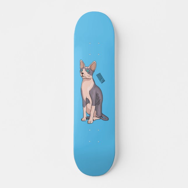 Sphynx cat cartoon illustration skateboard (Vorne)