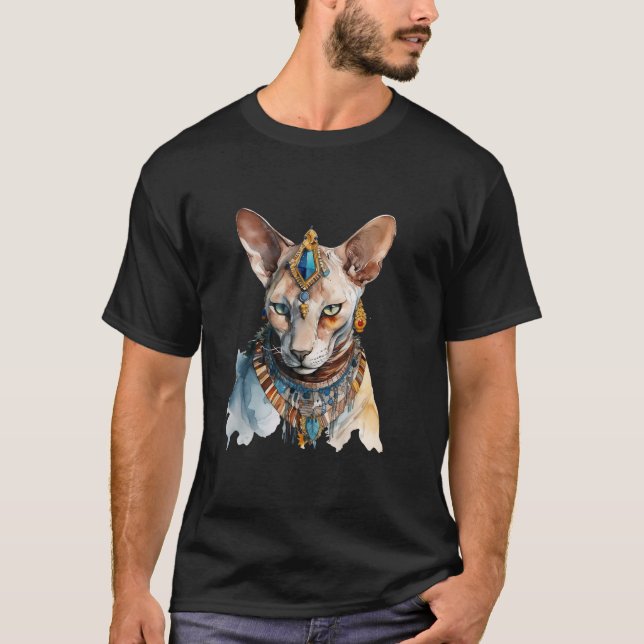Sphynx Cat Cat Ägyptische Katze Katze Wasserfarbe T-Shirt (Vorderseite)