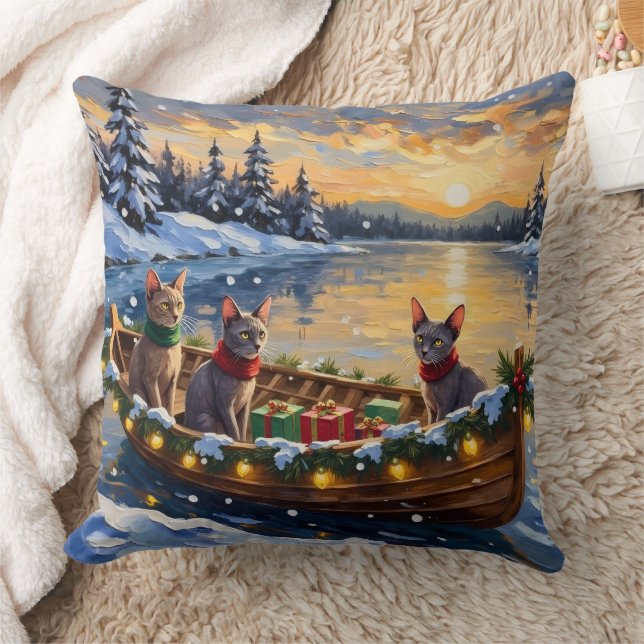 Sphynx Cat Christmas Boat Holiday Kissen (Decke)