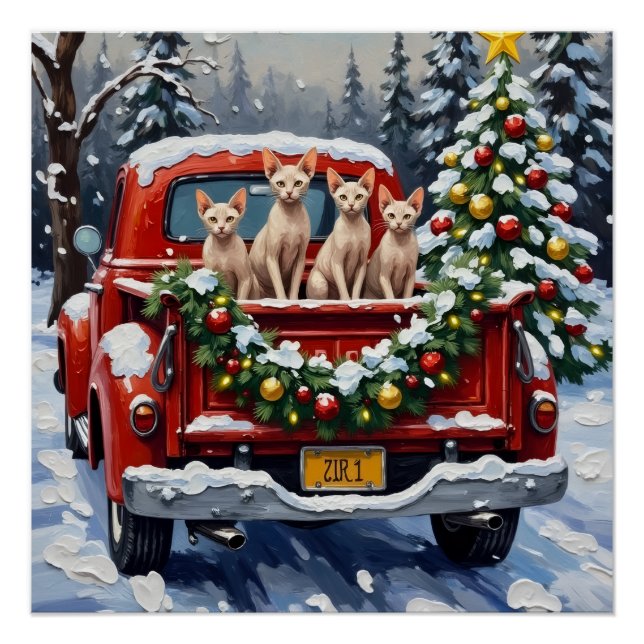 Sphynx Cat Christmas Red Truck Holiday Poster (Vorderseite)