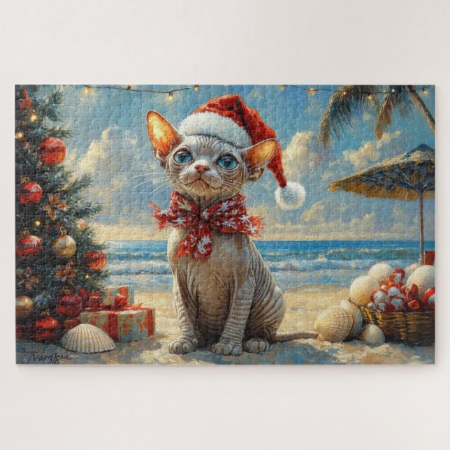 Sphynx Cat Christmas Vintag Beach (Horizontal)