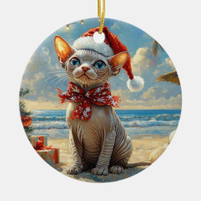 Sphynx Cat Christmas Vintag Beach Keramik Ornament (Vorne)