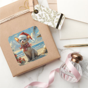 Sphynx Cat Christmas Vintag Beach Quadratischer Aufkleber