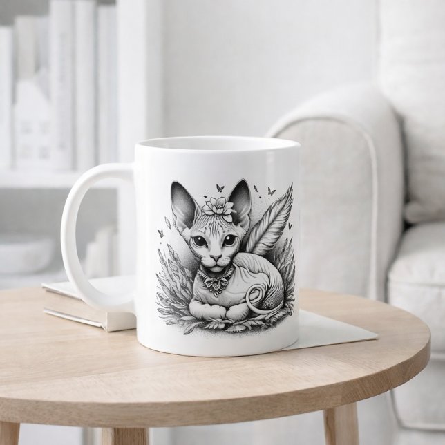 Sphynx Cat Fairy Vintage Line Art Kaffeetasse (Von Creator hochgeladen)
