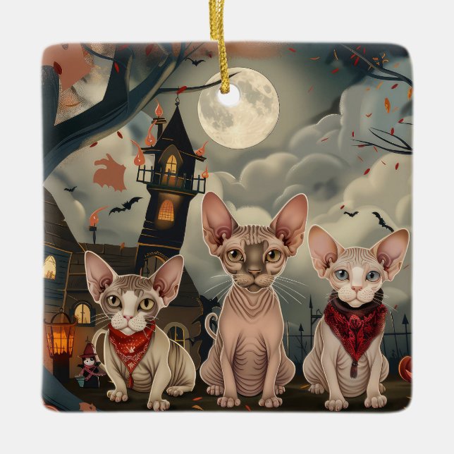 Sphynx Cat Halloween Spooky Keramikornament (Vorderseite)
