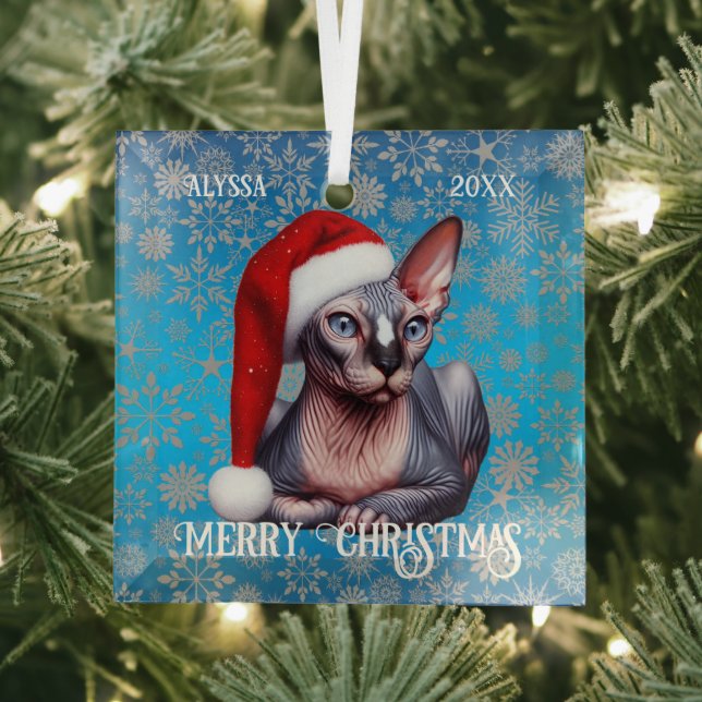 Sphynx Cat Hübsch Blue Christmas Ornament Aus Glas (Insitu)