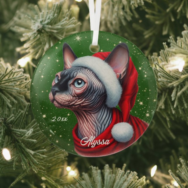 Sphynx Cat Hübsch Green Christmas Ornament Aus Glas (InSitu)