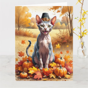 Sphynx Cat im Herbst lässt Erntedank Art Karte