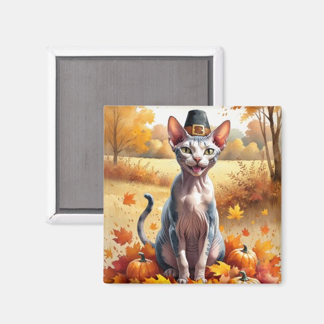 Sphynx Cat im Herbst lässt Erntedank Art Magnet (Vorderseite/Rückseite)