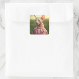 Sphynx Cat in Outfit – Playful Nature Art Quadratischer Aufkleber