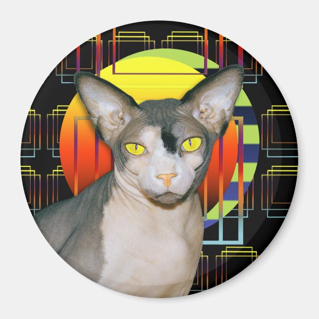 Sphynx Cat Ninja Crazy Cat Design Black Geometric Magnet (Vorne)