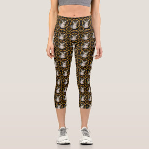 Sphynx Cat Ninja Retro Muster schwarz und gold Capri Leggings