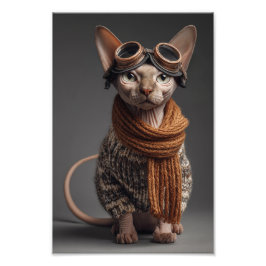 Sphynx cat Pilot Aviator Cool Funny Aviation Fotodruck