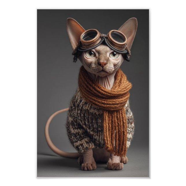 Sphynx cat Pilot Aviator Cool Funny Aviation Fotodruck (Vorne)