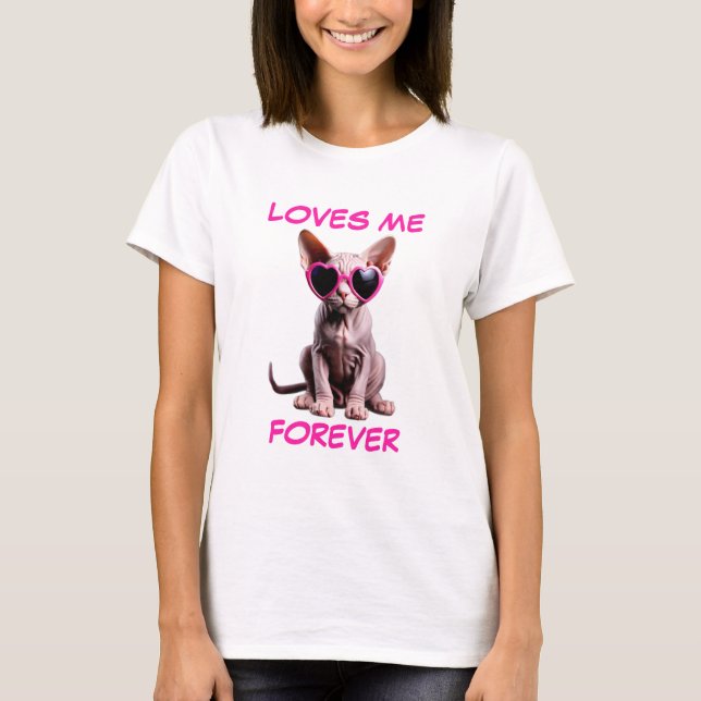 Sphynx Cat Pink Herz Herz-Shaped Sonnenbrille T-Shirt (Vorderseite)