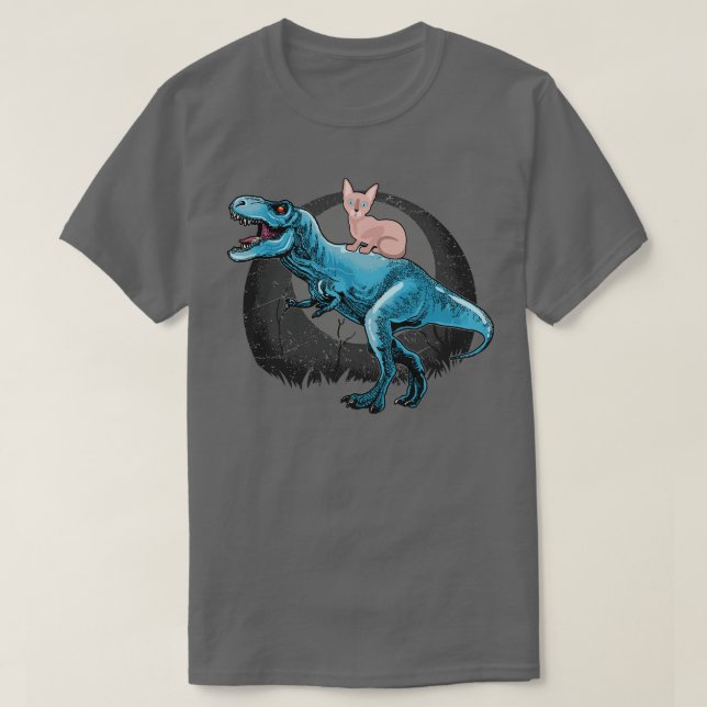 Sphynx Cat Riding A TRex T-Shirt (Design vorne)