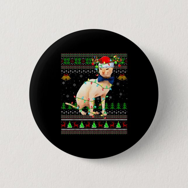 Sphynx Cat Ugly Christmas Sweaters Holiday Santa C Button (Vorderseite)